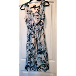 Kate and Lily Sleeveless Fit Flare Dress Size 8 Tropical Palm Leaf Smocked Waist